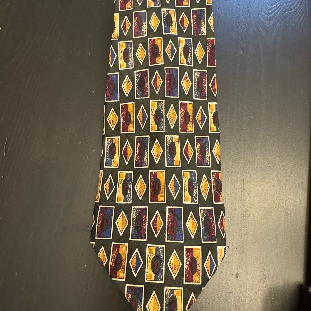 Geoffrey Beene Extra Long 61” Silk Tie Black Multicolor Geometric Vintage